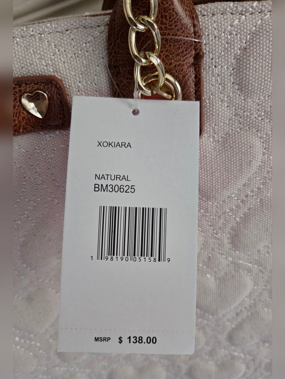 HTF Betsey Johnson Cream and Brown Quilted Tote with Heart Charm NWT - Picture 8 of 8